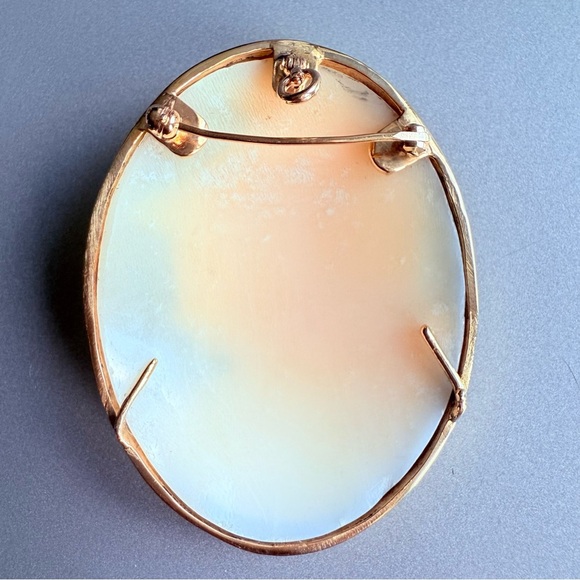 Vintage 14K Gold Exquisite Cameo Shell Athena HUGE Oval Brooch Pin/ Pend… - Picture 7 of 17